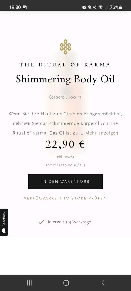 Rituals Shimmering Body Oil in Gundelfingen