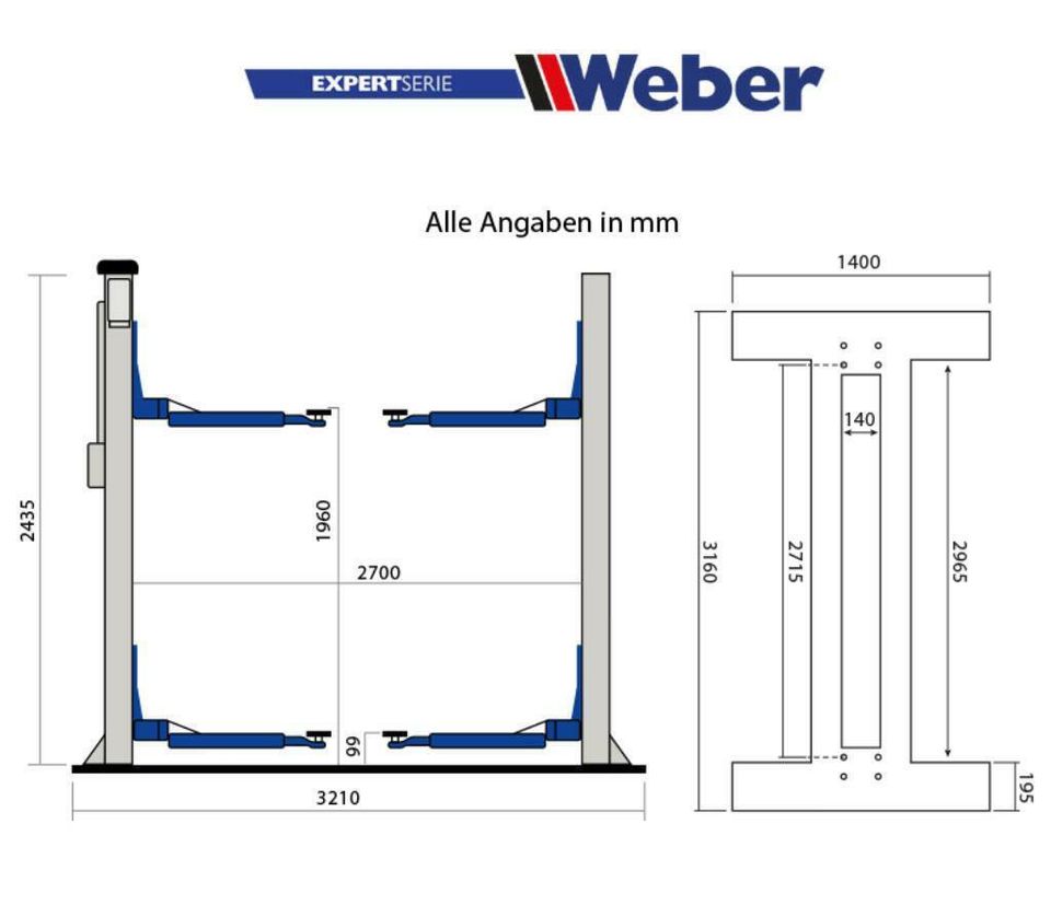 2 Säulen Hebebühne Weber Spindel C2.32 A NEU Versand kostenlos in Wenden