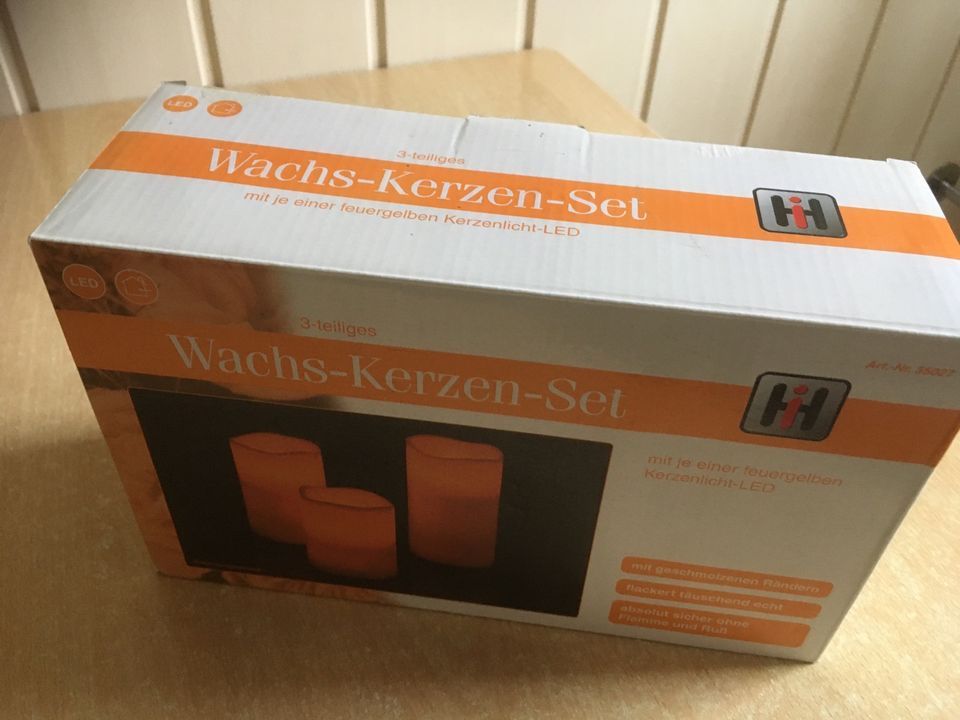 Wachs-Kerzen-Set 3-teilig, mit je 1 gelbem LED -NEU +OVP in Rostock