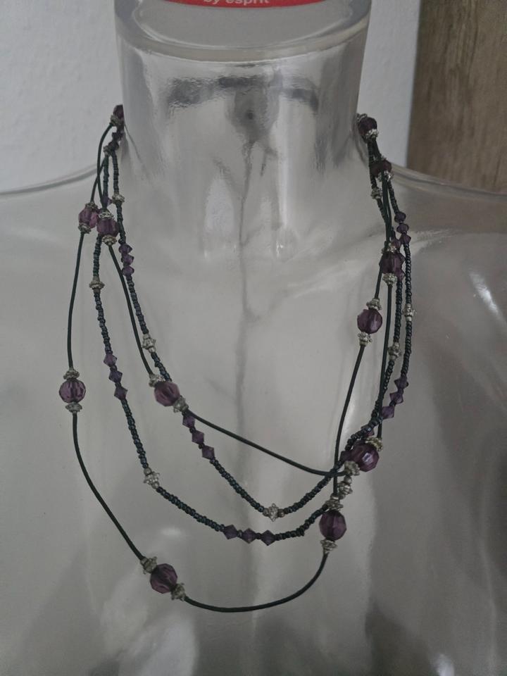 ❣️  Doppeltes Perlenhalsband Perlenkette 60 cm ❣️ marine-silber in Legau