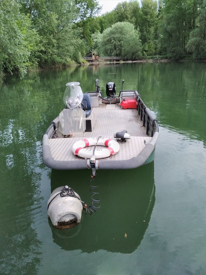 Fischerboot Aluminimu 50PS Susuki in Linkenheim-Hochstetten