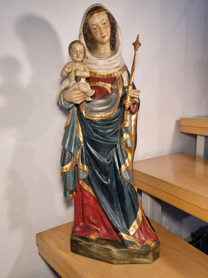 HEILIGE MARIA MUTTER GOTTES HEILIGENFIGUR HOLZFIGUR BLATTGOLD ALT in Kumhausen