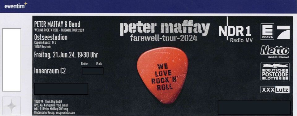 PETER MAFFAY TICKETS ROSTOCK 21.06.24 EINTRITTSKARTEN in Rostock