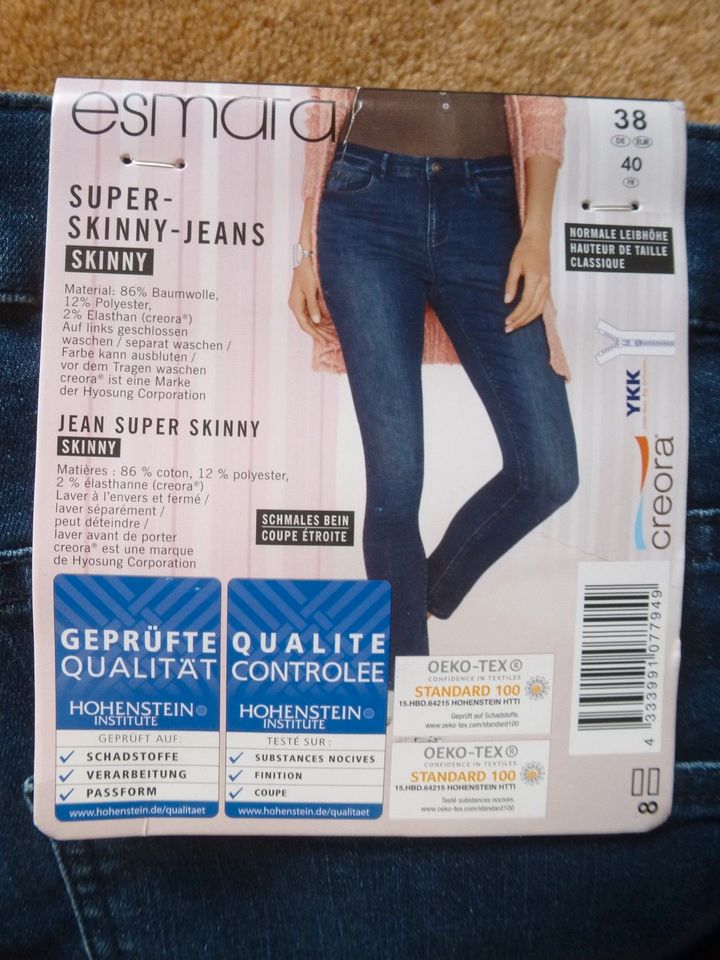 Esmara Super Skinny Jeans Hose mittelblau blau 38 S M NEU Lidl in Guldental