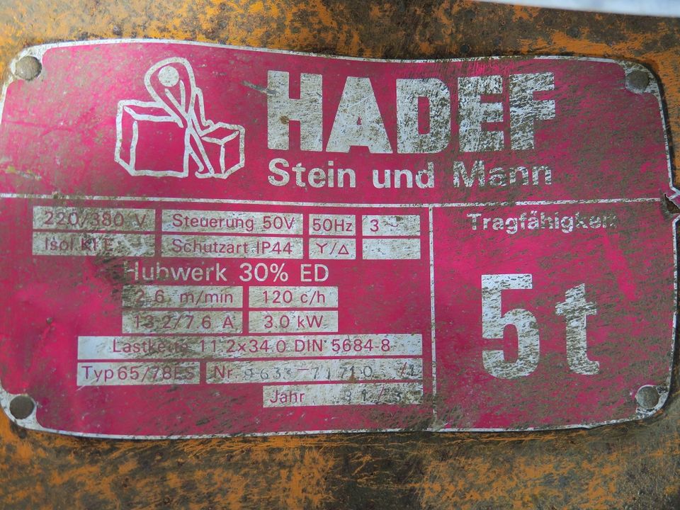Elektro Kettenzug Flaschenzug Kran Hallenkran 5t Hadef 29675 in Dinslaken