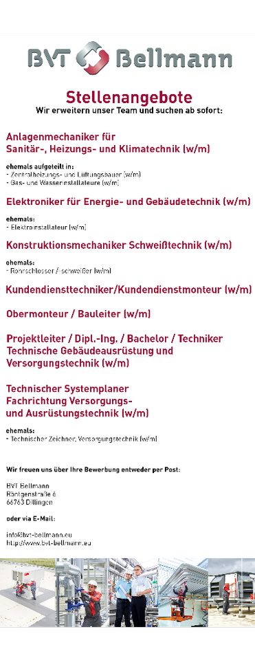Technischer Systemplaner Versorgungs- und Ausrüstungstechn. w/m/d in Dillingen (Saar)