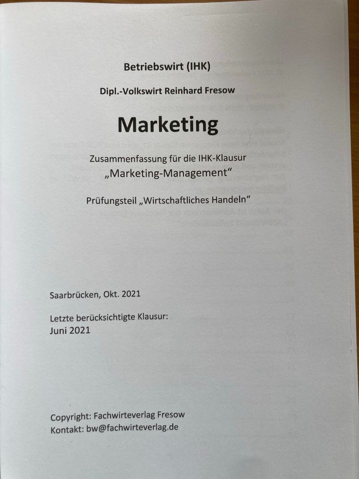 Marketing Management Zusammenfassung für die IHKKlausur in Sulzbach (Saar)