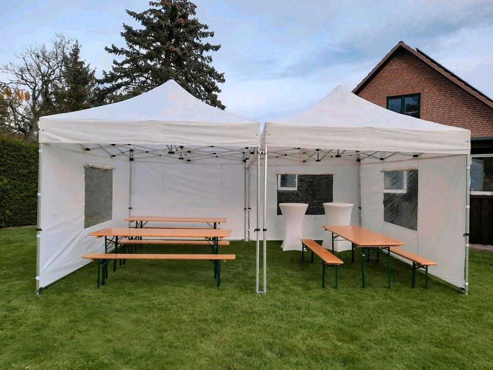 Pavillon Partyzelt weiß 6x4,5 m mit Seitenwänden zum Mieten in Hambühren