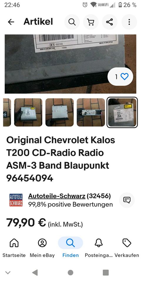 Original Chevrolet kalos T200 CD Radio  asm 3 band  Blaupunkt in Eschweiler