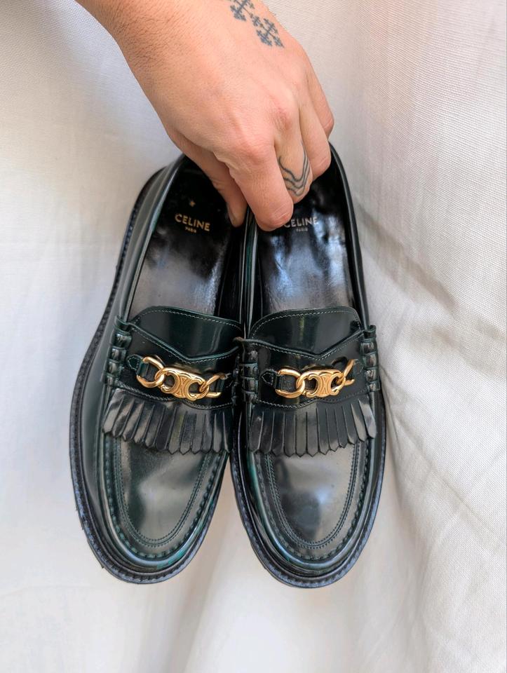 Celine Triomphe Chain Clogs Loafers Leather Green Size 41 in Berlin