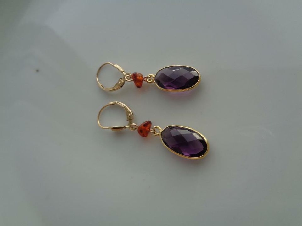 Gold Ohringe,585 Gold Filled, mit Amethyst und Bernstein in Wittenberg