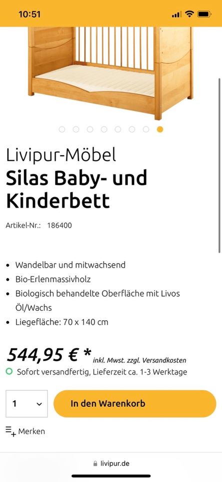 2 x Livipur Silas Baby- und Kinderbett Massivholz Waldorf Öko in Wetter (Ruhr)