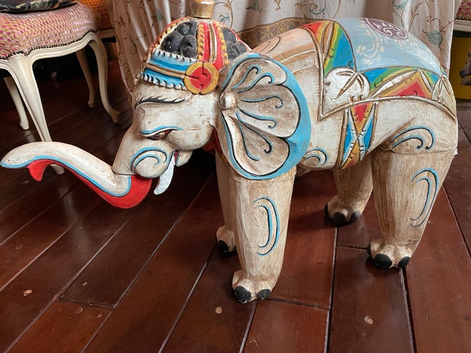 Elefant weißer Holz Handarbeit 50 cm Asien Vintage in Centrum