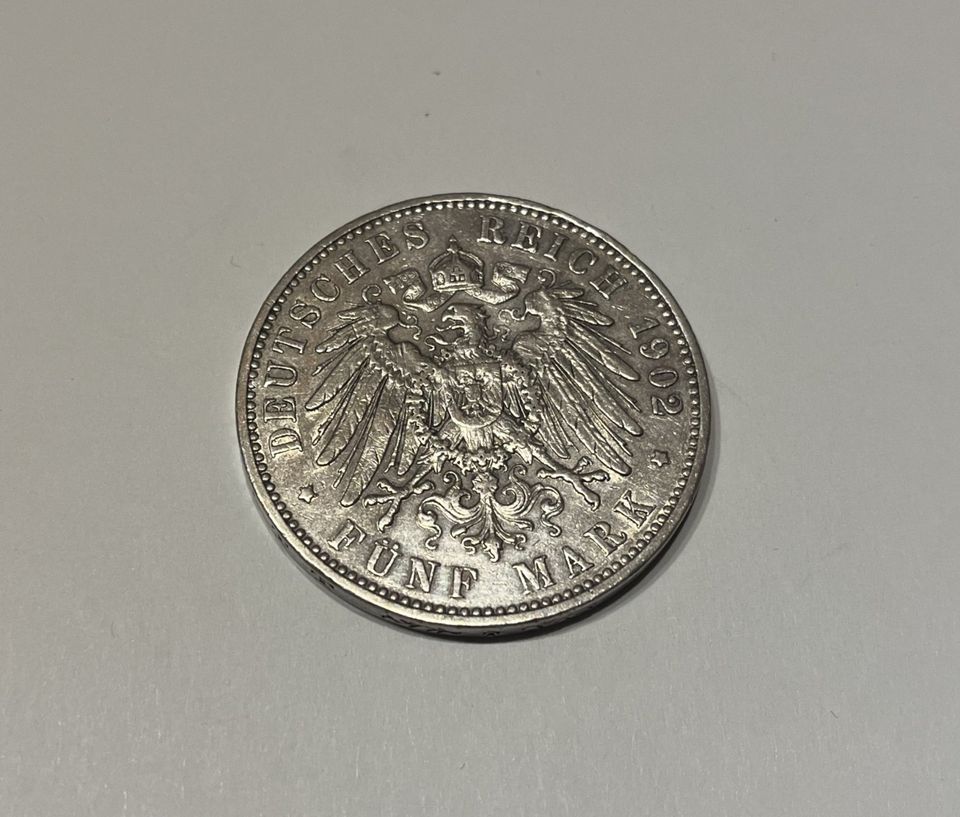 5 Mark 1902 Albert König von Sachsen, Prägestätte E in Vöhringen