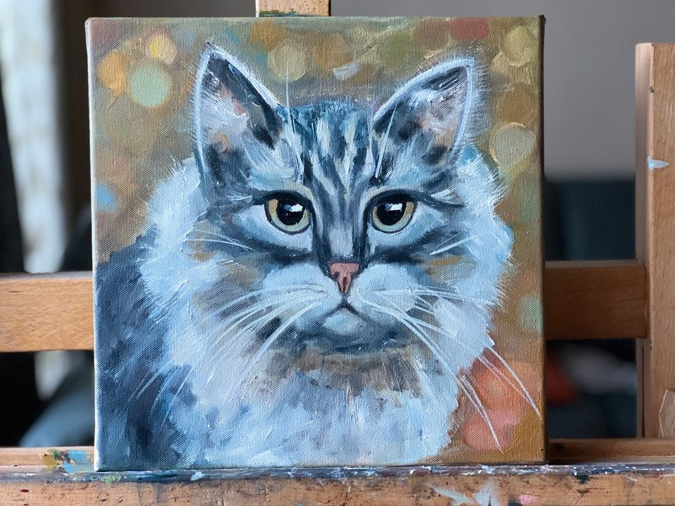 Ölgemälde «Sibirische Katze» 30x30cm - Unikat - handgemalt in Holzgerlingen