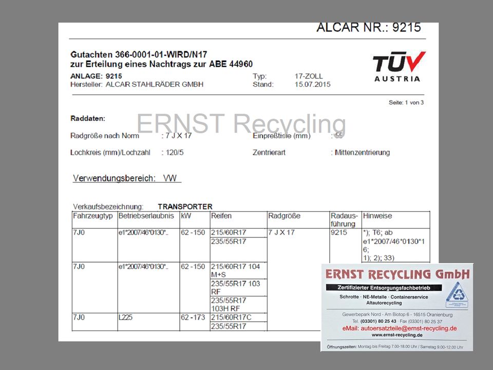 ☝️ VW T5 T6 Golf 3,  5 gebr. 7J17" Stahl-Felgen, ET55, 7E0601027B in Oranienburg