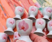 12 sehr schöne Eierbecher Porzellan weiß mit rosa Orchidee Saarland - Kleinblittersdorf Vorschau
