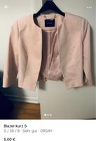 Orsay Blazer kurz Rose xs/s Saarland - St. Wendel Vorschau