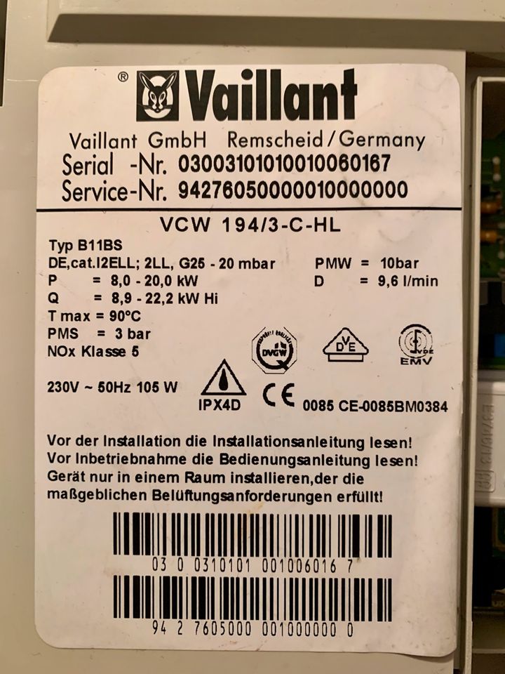 Vaillant VCW 194/3-C-HL Steuerung inkl Leiterplatte Display in Unkel