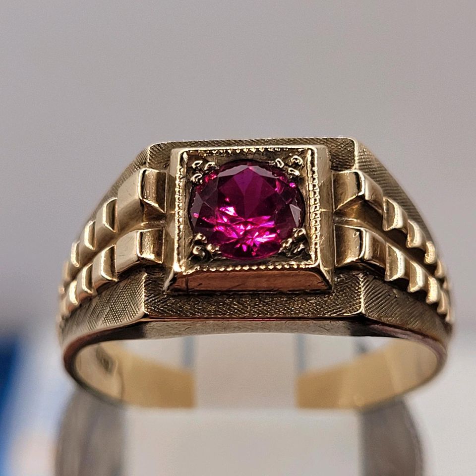 ❤Antiker Art Deco Ring aus 333er Gelbgold und synthetischem Rubin in Essen