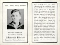 Militaria - Sterbezettel Marine Johannes Hinsen Nordrhein-Westfalen - Kleve Vorschau