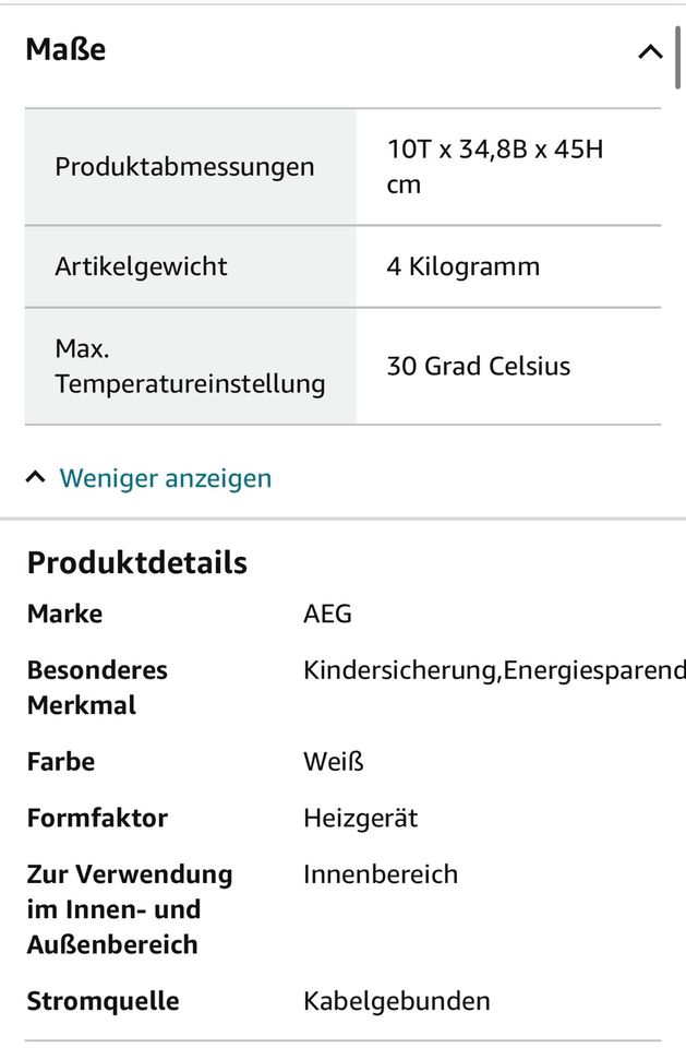 AEG Wandkonvektor WKL 505 Elektroheizung Heizkörper in Brackenheim