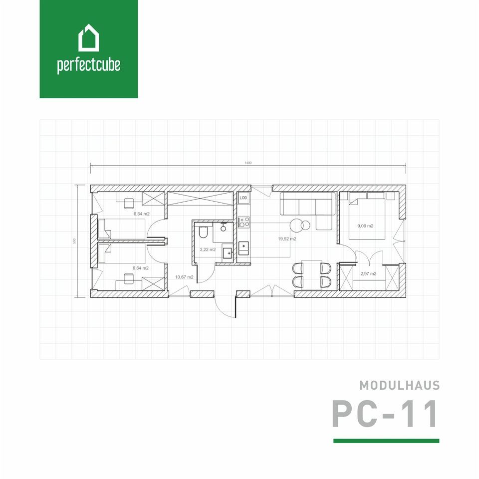 Modulhaus PC 11 von Perfect Cube Innenfläche 57m² Neubauprojekt Fertighaus in Oldenburg