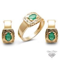 18K 750 Gelbgold 1,10Ct Smaragd 0,192Ct Diamant Ring Ohrring Set Rheinland-Pfalz - Igel Vorschau