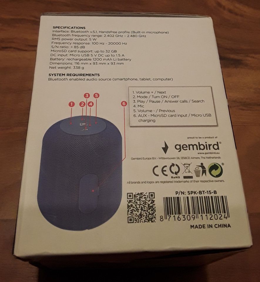 Neu gmb Audio portabler Bluetooth Lautsprecher blau gembird in München