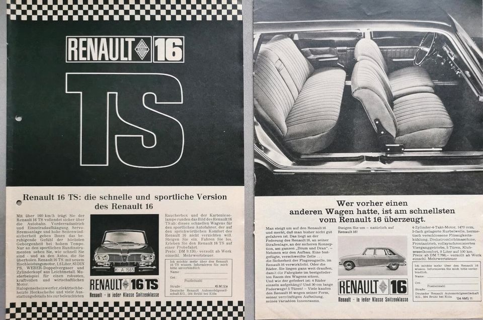 Renault 16 Reklame Werbung Berichte TS TL TA R16 in Hanau