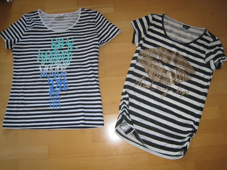 2 gestreifte Damen T-Shirts Gr. M (40/42) und L in Schwarzenbach a d Saale