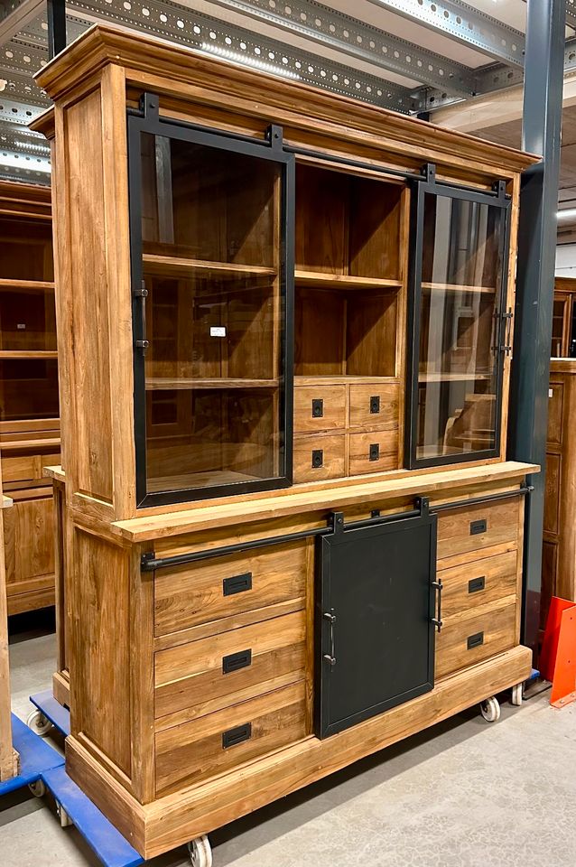 Industrial Teak Möbel Buffetschrank RODA Vitrine Teak Holz NEU!! in