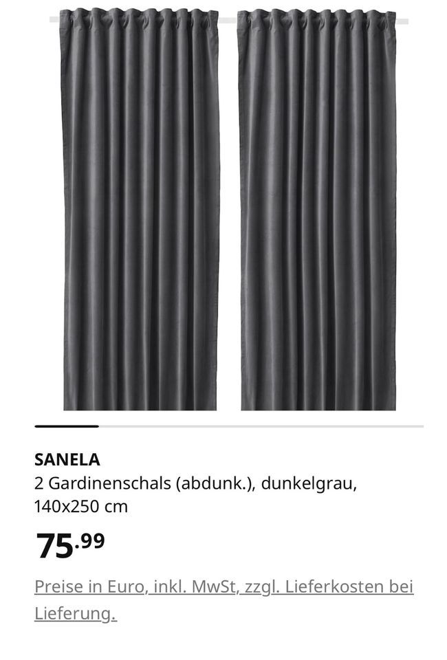 Ikea Sanela Vorhänge Gardine Samt grau 140x300 in Wuppertal