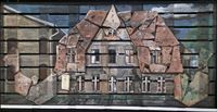 Otfried Mahnke Collage Materialbild Dachziegel Gemälde auf Holz Innenstadt - Köln Altstadt Vorschau