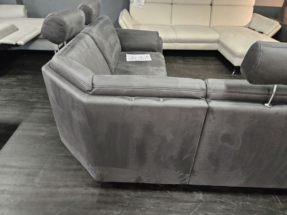 NEU Couch Wohnlandschaft Ecksofa 4 Kopfstützen grau Federkern %%% in Bocholt