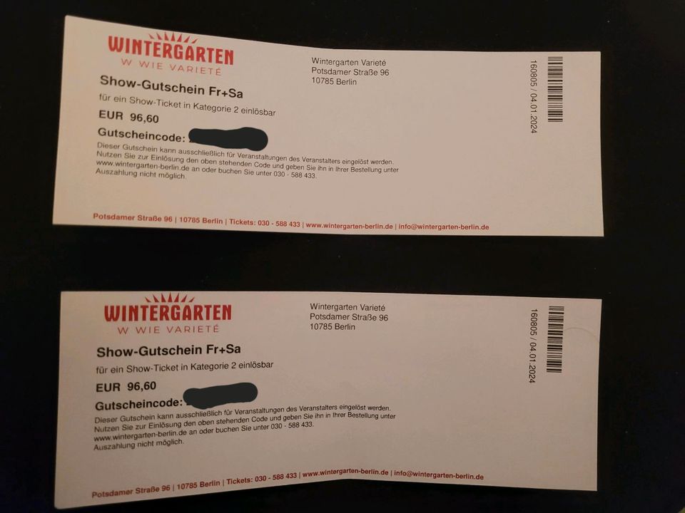 Zwei Tickets für das Wintergarten Varieté in Berlin