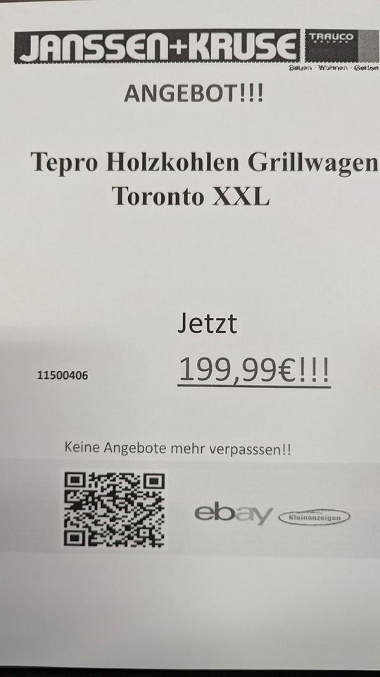 Tepro Holzkohlen Grillwagen Toronto XXL Anthrazit-Edelstahl in Emden