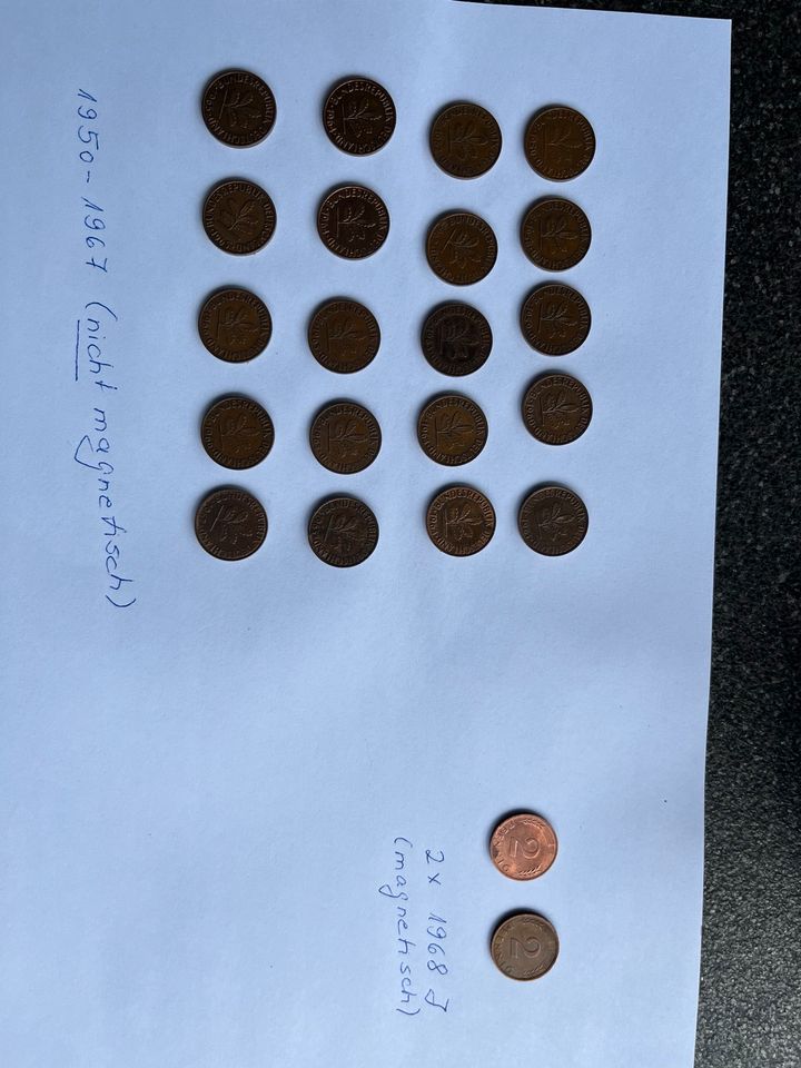 20 x 2 Pfennig (nicht magnetisch); 2x 1968J (magnetisch) in Lohe-Rickelshof