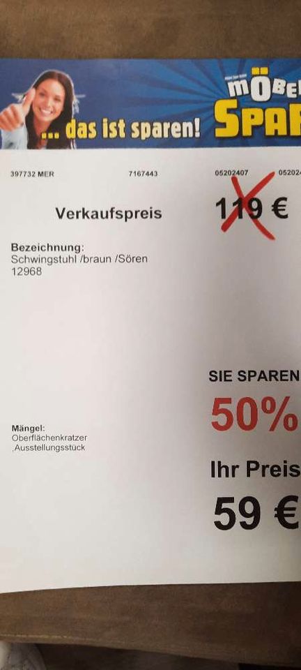 Schwingstuhl braun,statt 119€ in Merseburg