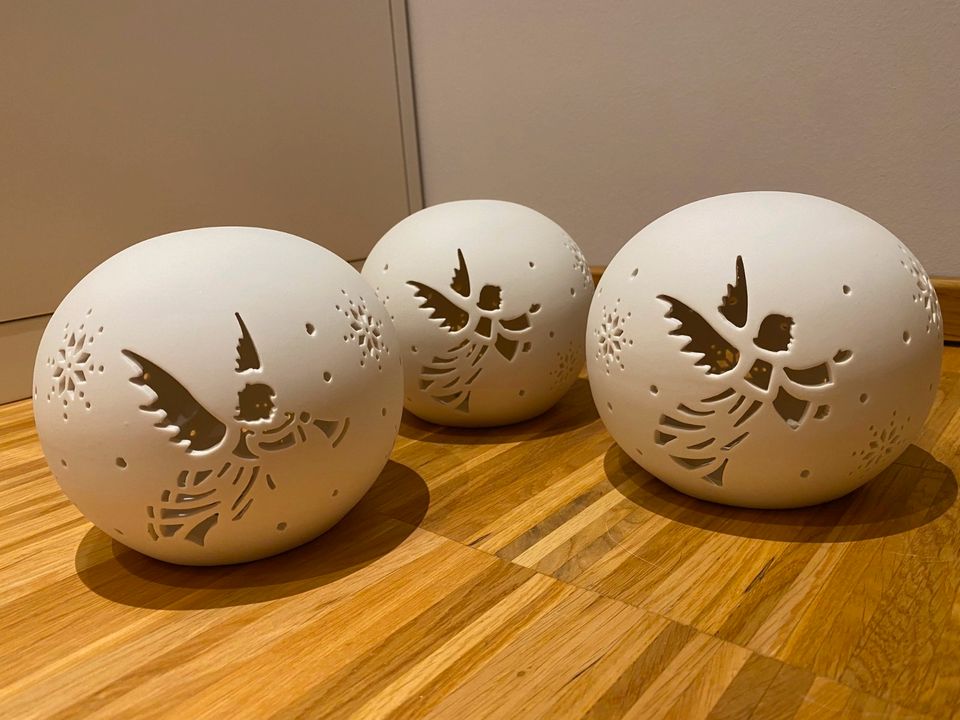 Keramik Deko Leuchtkugeln  - 3 Stück - Motiv Engel und Sterne in Schönheide