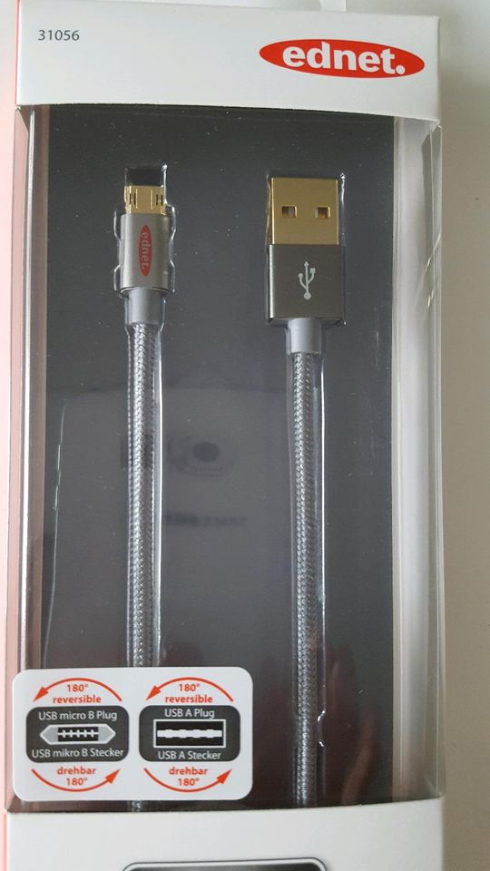 Ednet Micro USB 2.0 Daten-/Ladekabel, Nylon, 1m neu in München