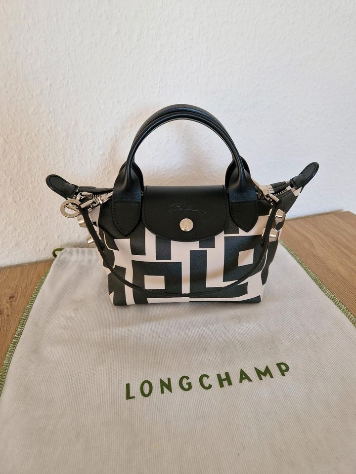 Longchamp Le Pliage LGP Cuir Handtasche XS Leder schwarz beige in Dresden