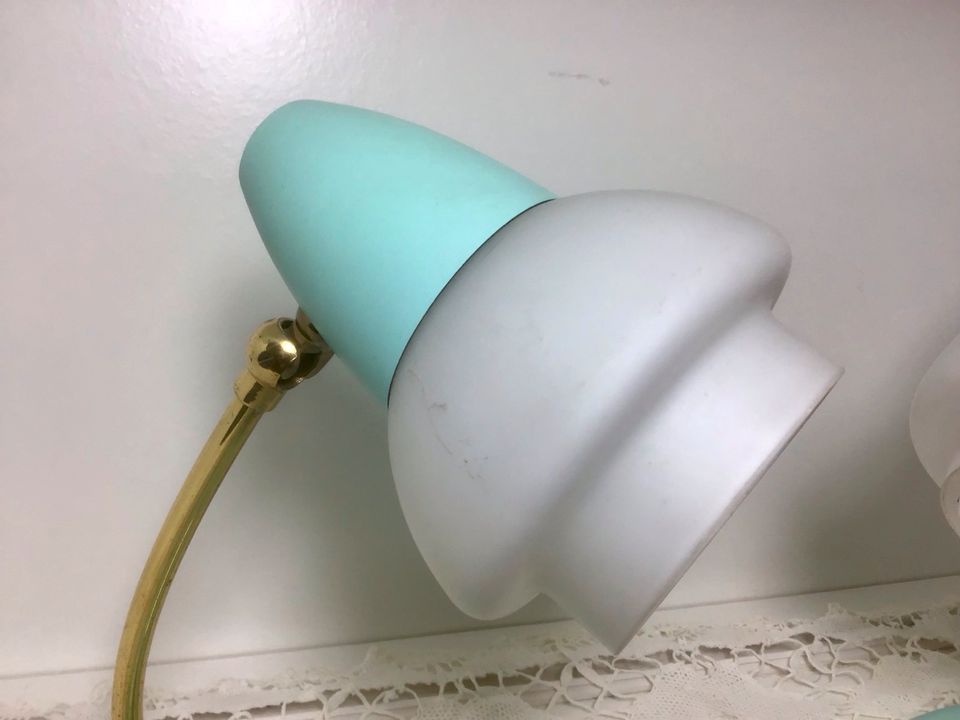 VINTAGE / 50er JAHRE LAMPE TISCHLEUCHTE MINT-GRÜN MESSING in Lotte