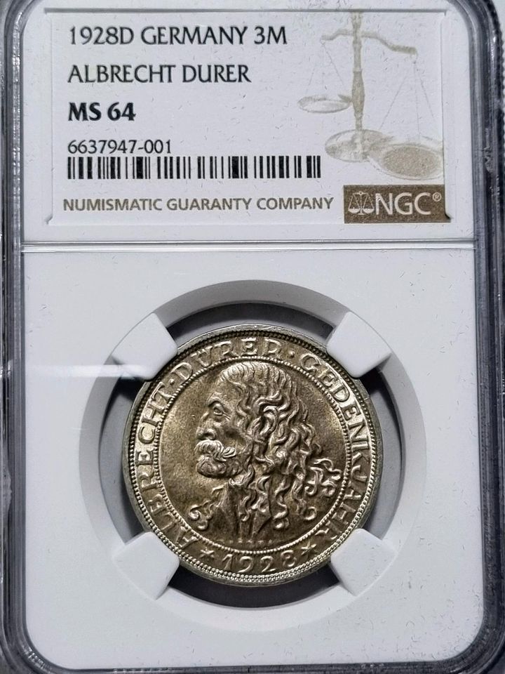 3 Mark 1928 D Albrecht Dürer NGC Silbermünze MS 64 Grading Weimar in Weinböhla