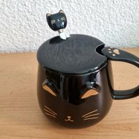 Tasse mit Löffel Design Katze schwarz Neu Sachsen-Anhalt - Querfurt Vorschau