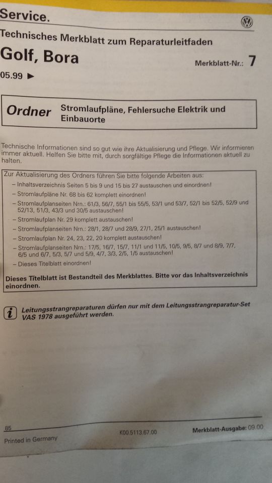 Reparaturleitfaden Golf 4+Bora"Stromlaufpläne (05.99-01) 5+6Zyl.+ in Wallmerod