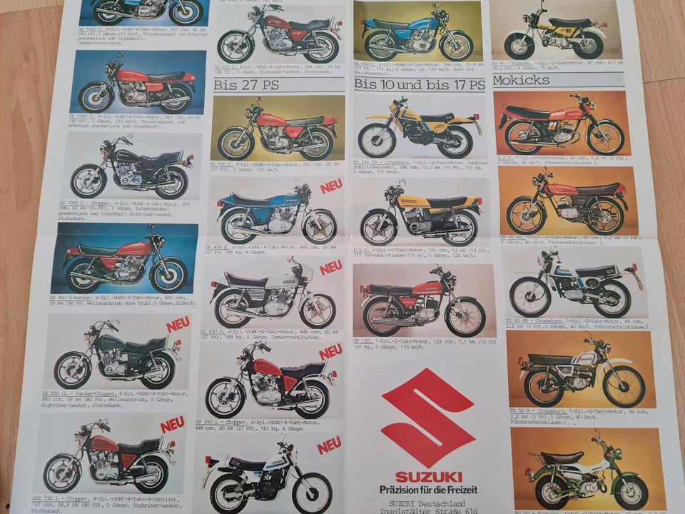 Suzuki Motorrad 1980 Prospekt Programm top Zustand deutsch Poster in Schloß Holte-Stukenbrock