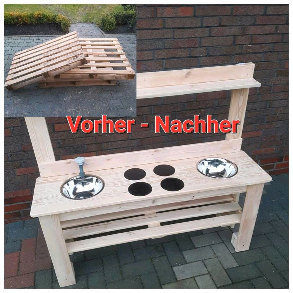 Palette NEU Matschküche Sandkasten Hahn Tisch Kinder Outdoor Holz in Wiesmoor