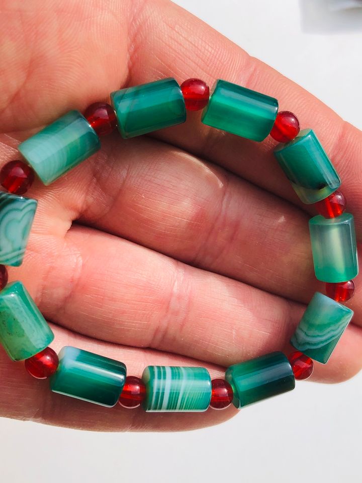 Bänderachat Karneol Achat rot weiß grün Brasilien Armband 10 mm in Hafenlohr