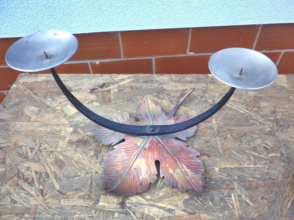 Kerzenhalter Kerzenständer Eisen Weinblatt Handarbeit 2 fach in Döbern